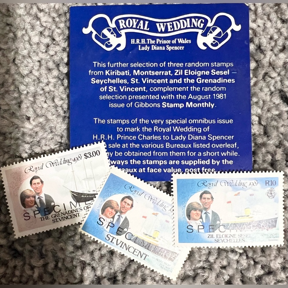 $15 ROYAL WEDDING THREE PIECE STAMP SET. VINTAGE. $15 if bundled - Picture 3 of 14